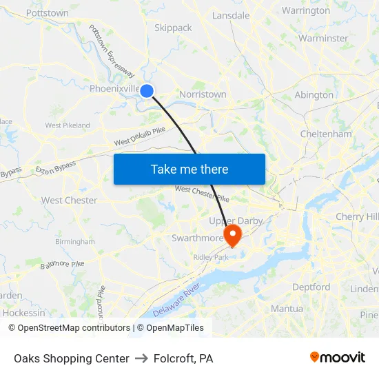 Oaks Shopping Center to Folcroft, PA map