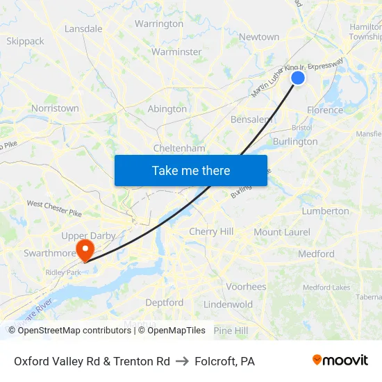 Oxford Valley Rd & Trenton Rd to Folcroft, PA map