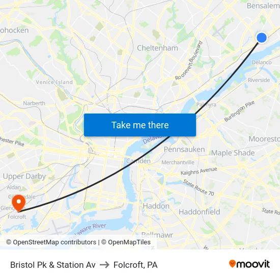 Bristol Pk & Station Av to Folcroft, PA map