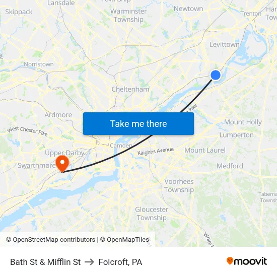 Bath St & Mifflin St to Folcroft, PA map