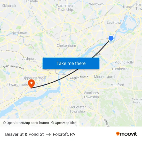 Beaver St & Pond St to Folcroft, PA map