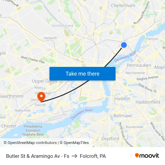 Butler St & Aramingo Av - Fs to Folcroft, PA map