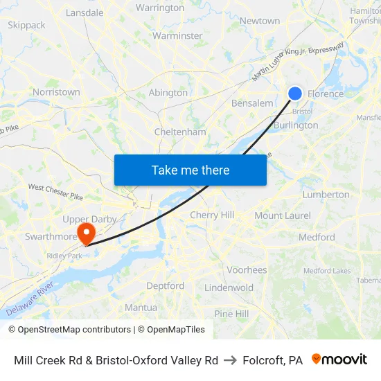 Mill Creek Rd & Bristol-Oxford Valley Rd to Folcroft, PA map