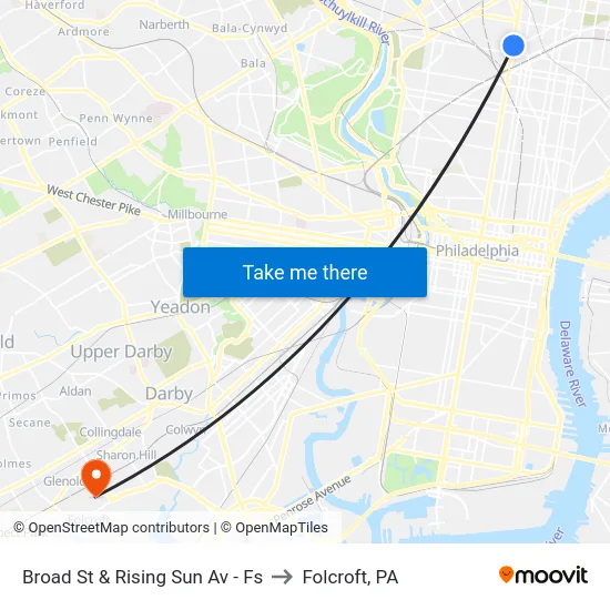 Broad St & Rising Sun Av - Fs to Folcroft, PA map