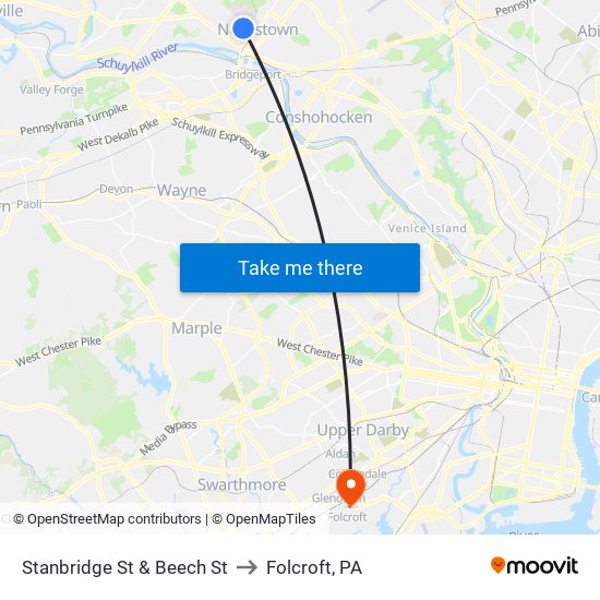 Stanbridge St & Beech St to Folcroft, PA map