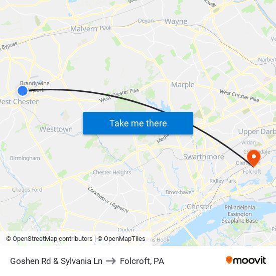 Goshen Rd & Sylvania Ln to Folcroft, PA map