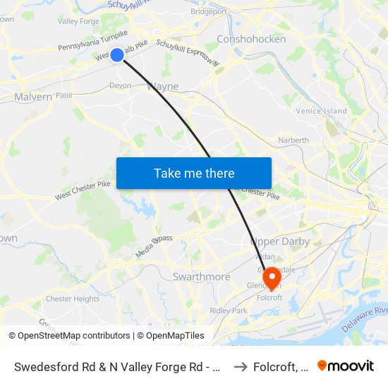 Swedesford Rd & N Valley Forge Rd - Mbfs to Folcroft, PA map