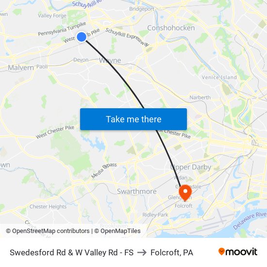 Swedesford Rd & W Valley Rd - FS to Folcroft, PA map