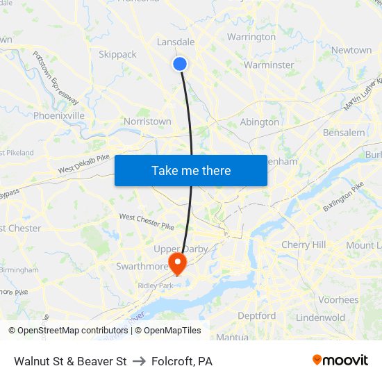 Walnut St & Beaver St to Folcroft, PA map