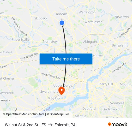 Walnut St & 2nd St - FS to Folcroft, PA map