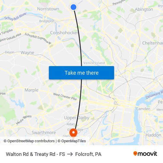 Walton Rd & Treaty Rd - FS to Folcroft, PA map