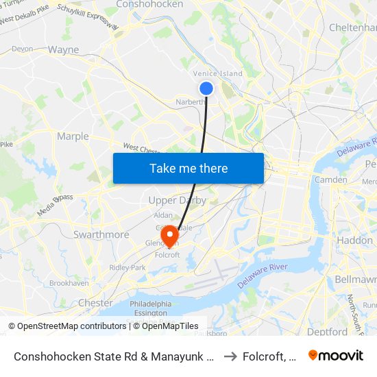 Conshohocken State Rd & Manayunk Rd to Folcroft, PA map