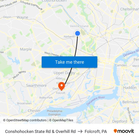 Conshohocken State Rd & Overhill Rd to Folcroft, PA map