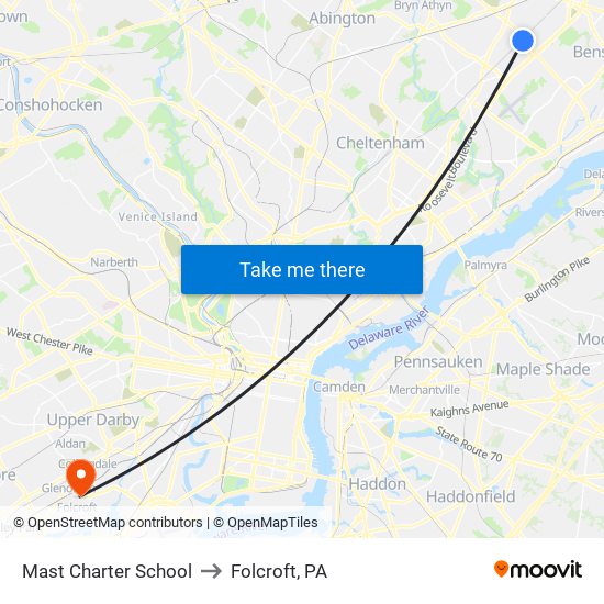 Mast Charter School to Folcroft, PA map