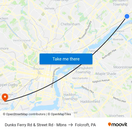 Dunks Ferry Rd & Street Rd - Mbns to Folcroft, PA map