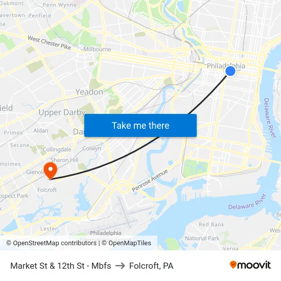 Market St & 12th St - Mbfs to Folcroft, PA map