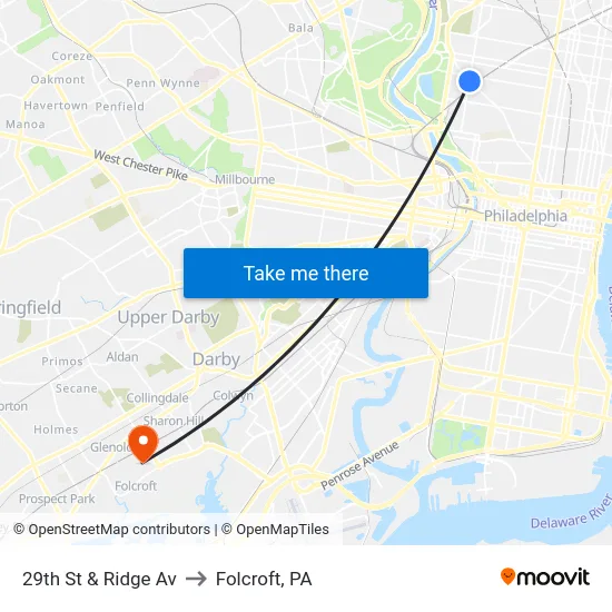 29th St & Ridge Av to Folcroft, PA map