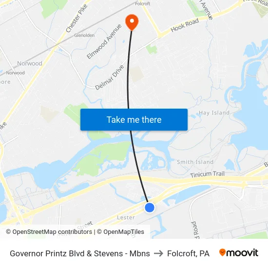 Governor Printz Blvd & Stevens - Mbns to Folcroft, PA map