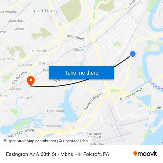 Essington Av & 68th St - Mbns to Folcroft, PA map