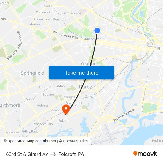 63rd St & Girard Av to Folcroft, PA map