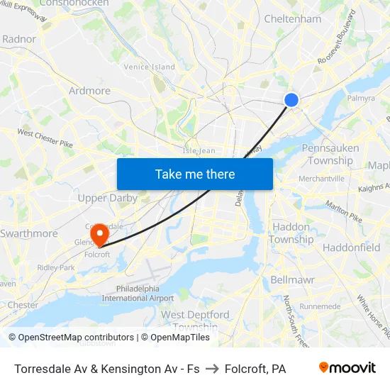 Torresdale Av & Kensington Av - Fs to Folcroft, PA map
