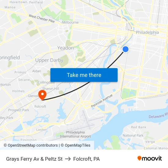 Grays Ferry Av & Peltz St to Folcroft, PA map