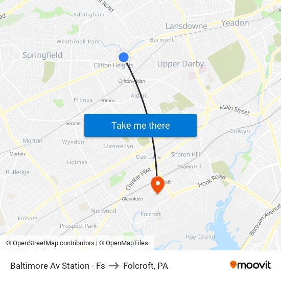 Baltimore Av Station - Fs to Folcroft, PA map