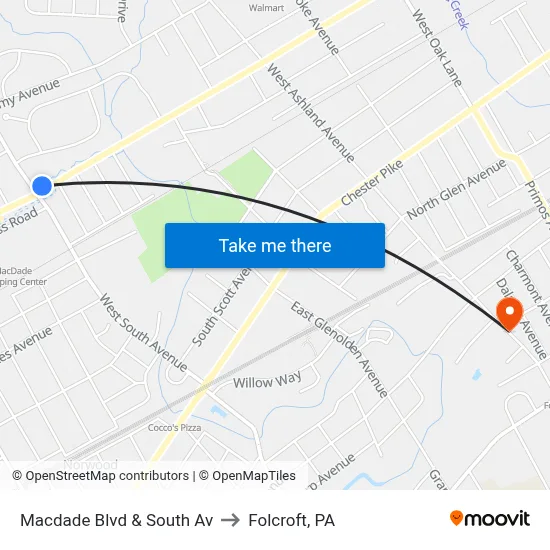 Macdade Blvd & South Av to Folcroft, PA map
