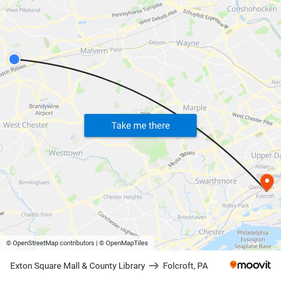 Exton Square Mall & County Library to Folcroft, PA map