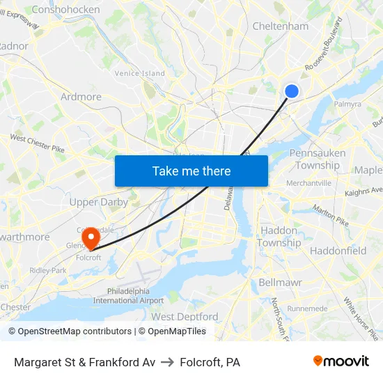 Margaret St & Frankford Av to Folcroft, PA map