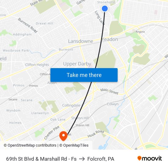 69th St Blvd & Marshall Rd - Fs to Folcroft, PA map