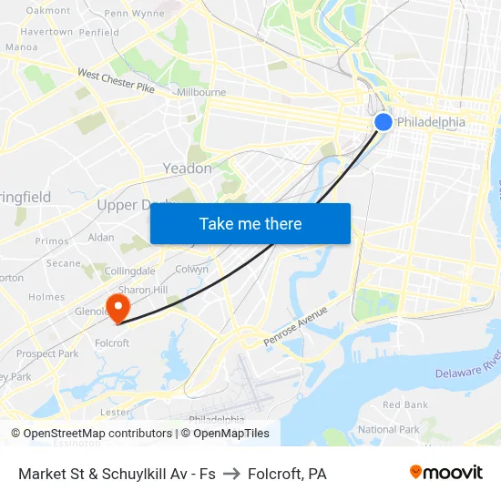 Market St & Schuylkill Av - Fs to Folcroft, PA map