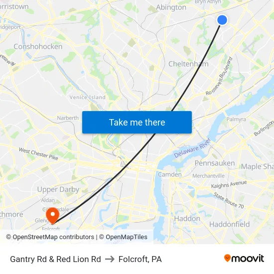 Gantry Rd & Red Lion Rd to Folcroft, PA map