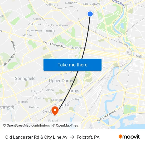 Old Lancaster Rd & City Line Av to Folcroft, PA map