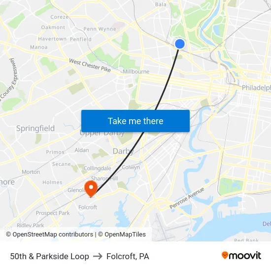 50th & Parkside Loop to Folcroft, PA map
