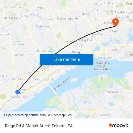 Ridge Rd & Market St to Folcroft, PA map