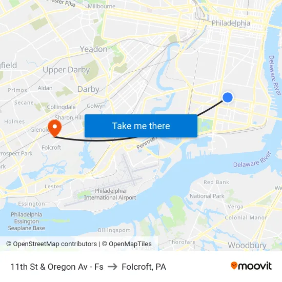 11th St & Oregon Av - Fs to Folcroft, PA map