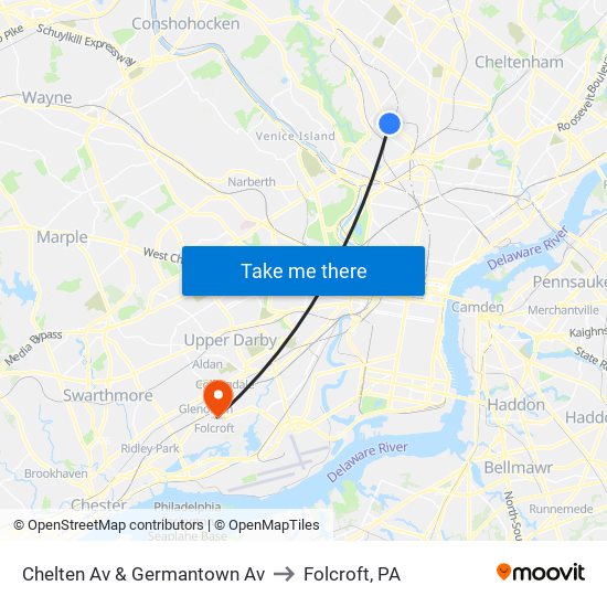 Chelten Av & Germantown Av to Folcroft, PA map