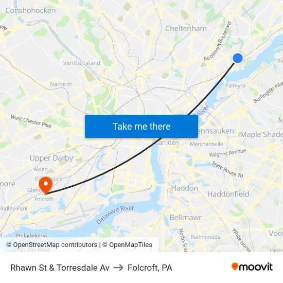 Rhawn St & Torresdale Av to Folcroft, PA map