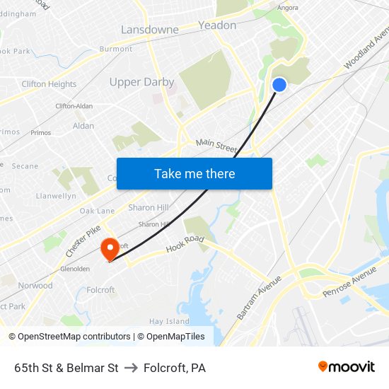 65th St & Belmar St to Folcroft, PA map