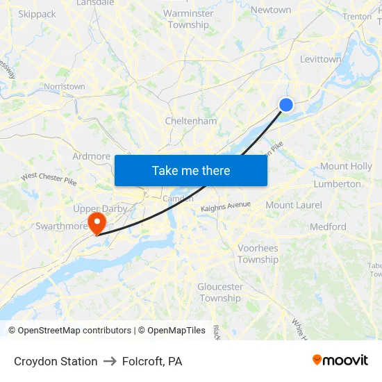 Croydon Station to Folcroft, PA map