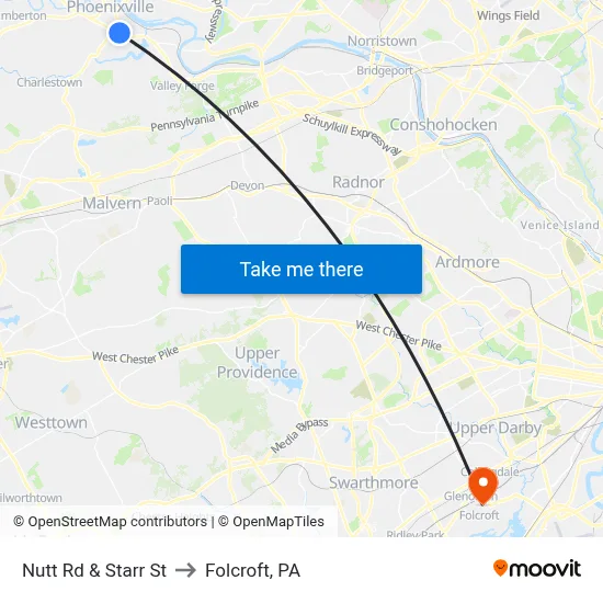 Nutt Rd & Starr St to Folcroft, PA map