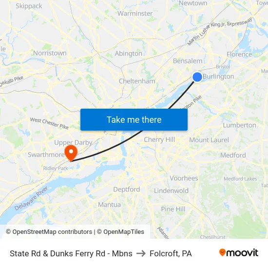 State Rd & Dunks Ferry Rd - Mbns to Folcroft, PA map