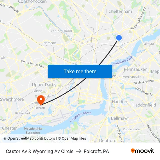 Castor Av & Wyoming Av Circle to Folcroft, PA map