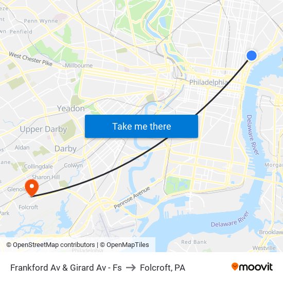 Frankford Av & Girard Av - Fs to Folcroft, PA map