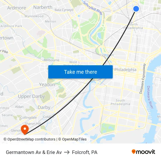 Germantown Av & Erie Av to Folcroft, PA map