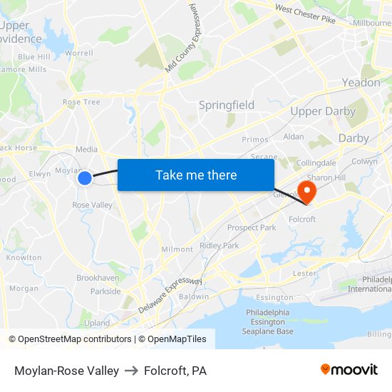 Moylan-Rose Valley to Folcroft, PA map