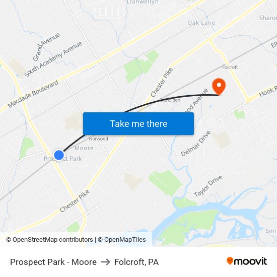 Prospect Park - Moore to Folcroft, PA map