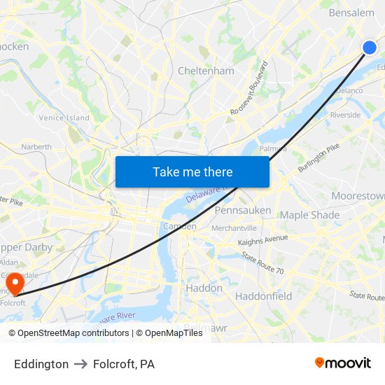 Eddington to Folcroft, PA map