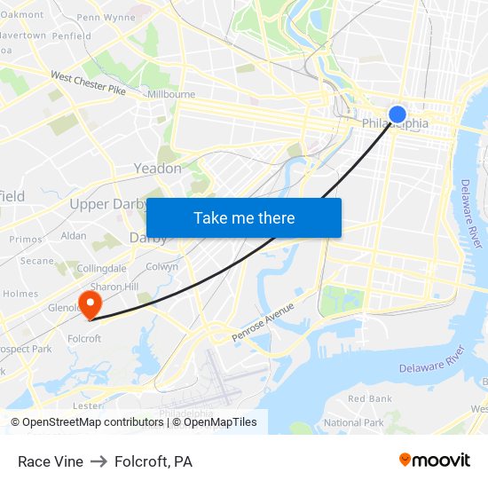 Race Vine to Folcroft, PA map